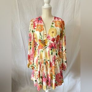 Flying Tomato (Boutique) Floral Groovy Dress Plunge Neckline